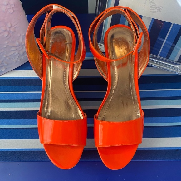 Neon orange cork BCBGENERATION platform wedge heel ankle strap sandals sz 10 - Picture 8 of 15
